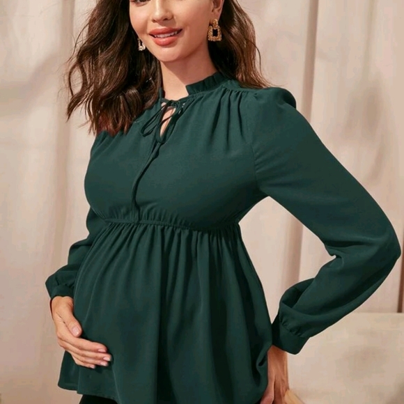 Maternity Frill Tie Neck Peplum Top - Picture 3 of 6